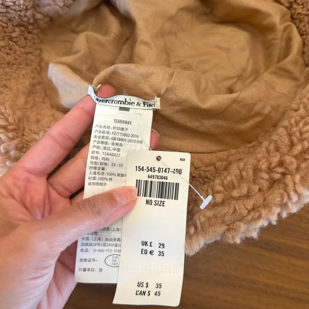 Abercrombie & Fitch Sherpa Bucket Hat ‎ Camel Fleece Faux Shearling 154-545-0147